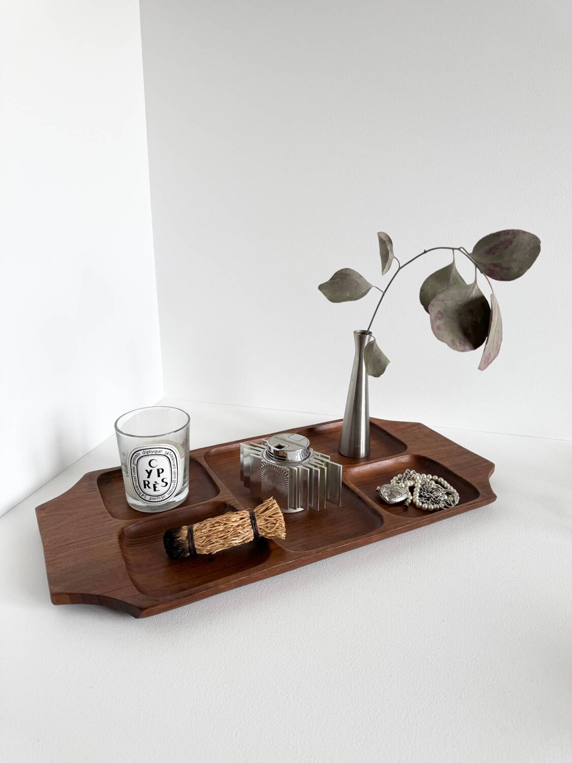 Vintage teak serving tray from the 1950s with compartments.