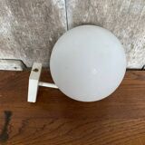 Old White Metal Wall Lamp + White Opaline Ball 70s Vintage #B790