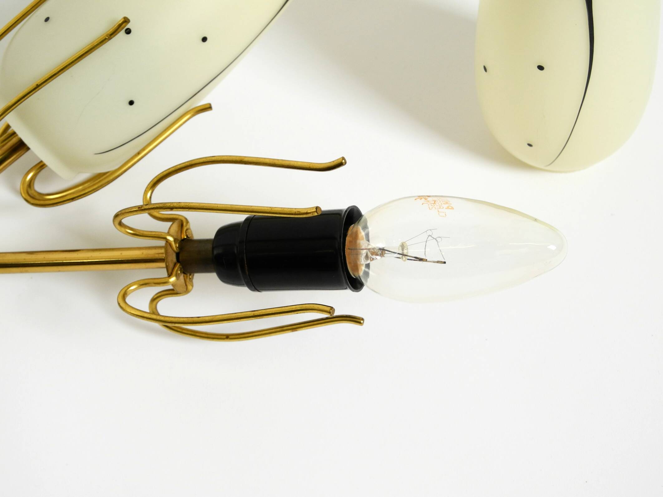 Beautiful Mid-Century brass wall lamp with painted glass shade