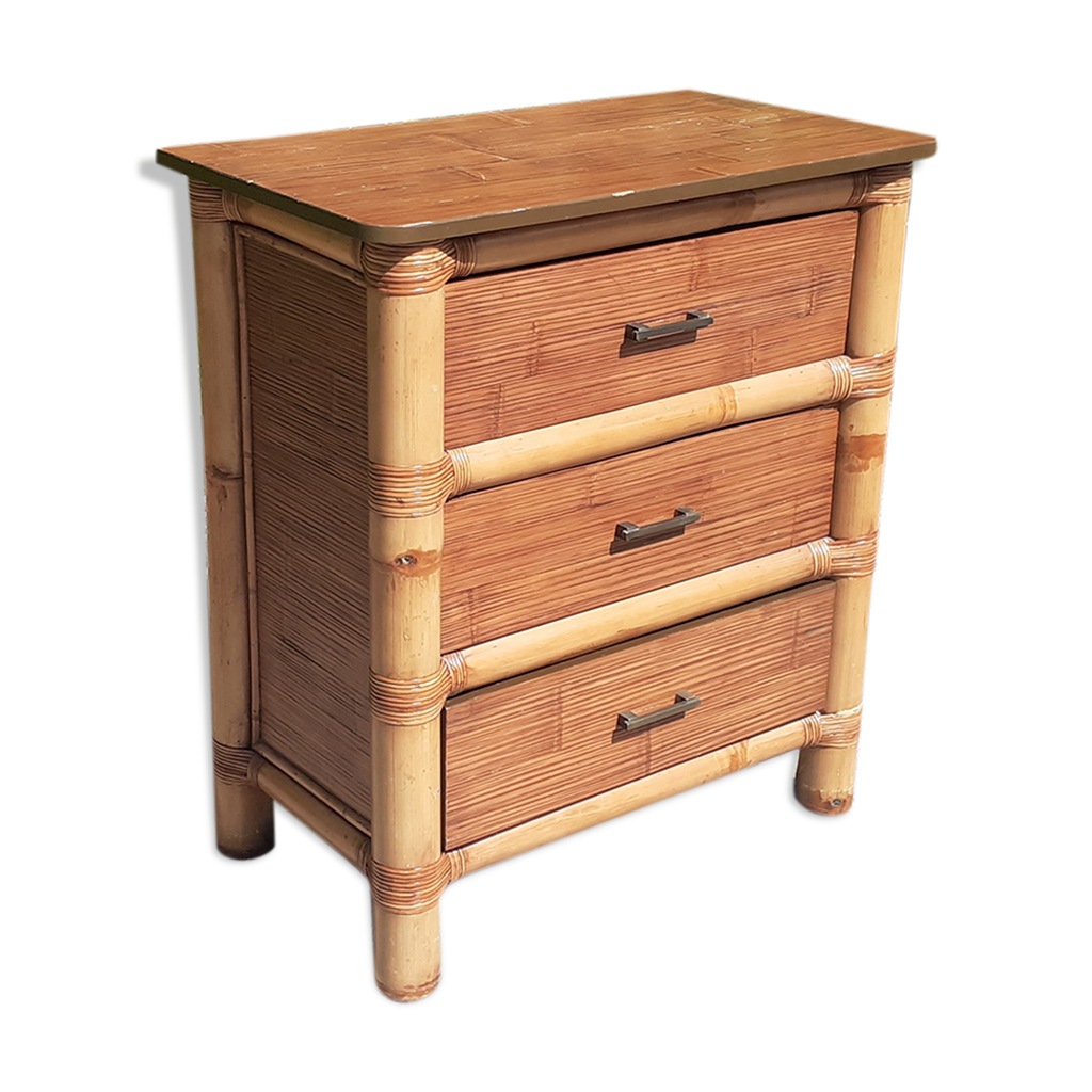 Boîte à tiroirs, bambou et MDF, mini-commode 3 compartiments, HLP : 14 x 33 x 21 cm, organiseur, nature/blanc, Relaxdays | Leroy Merlin