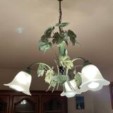 Vintage chandelier in painted metal with retro vine leaf pattern