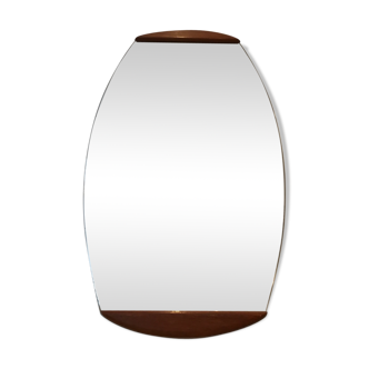 Miroir ovale biseauté en teck des années 60 - 66 x 39 cm