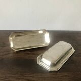 Silver-plated butter dish with golden hazelnut