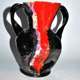 VALLAURIS ceramics Black and red enamelled vase with handle VINTAGE 1950-1960