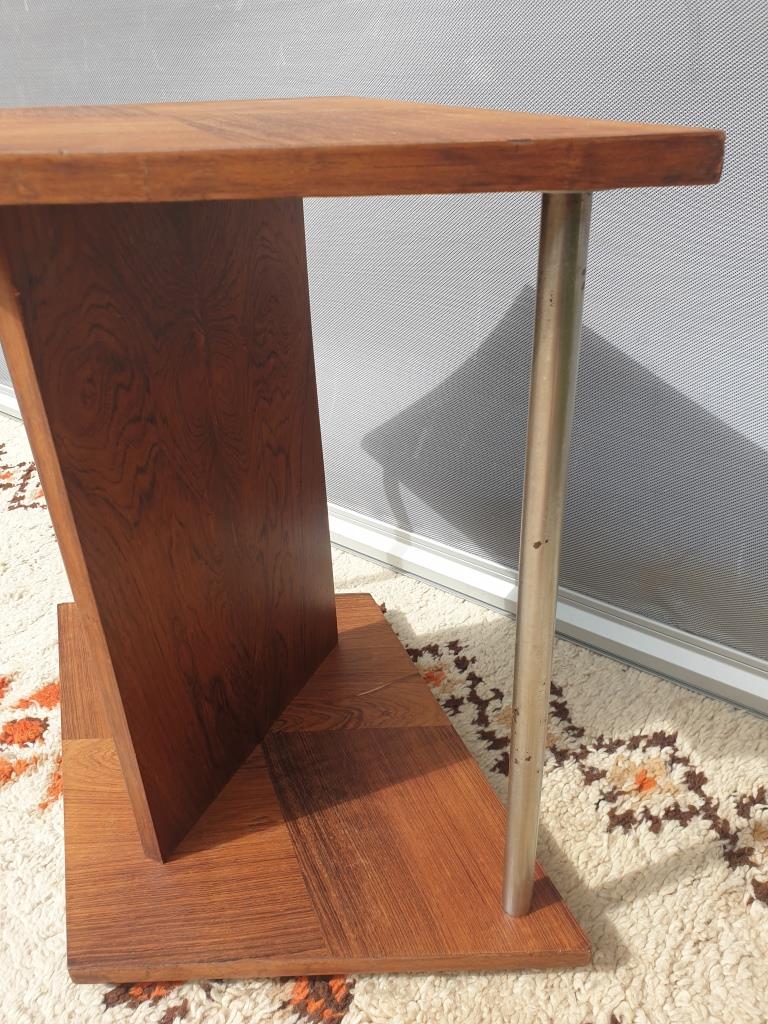 Modernist side table Art Deco Walnut and chromed steel