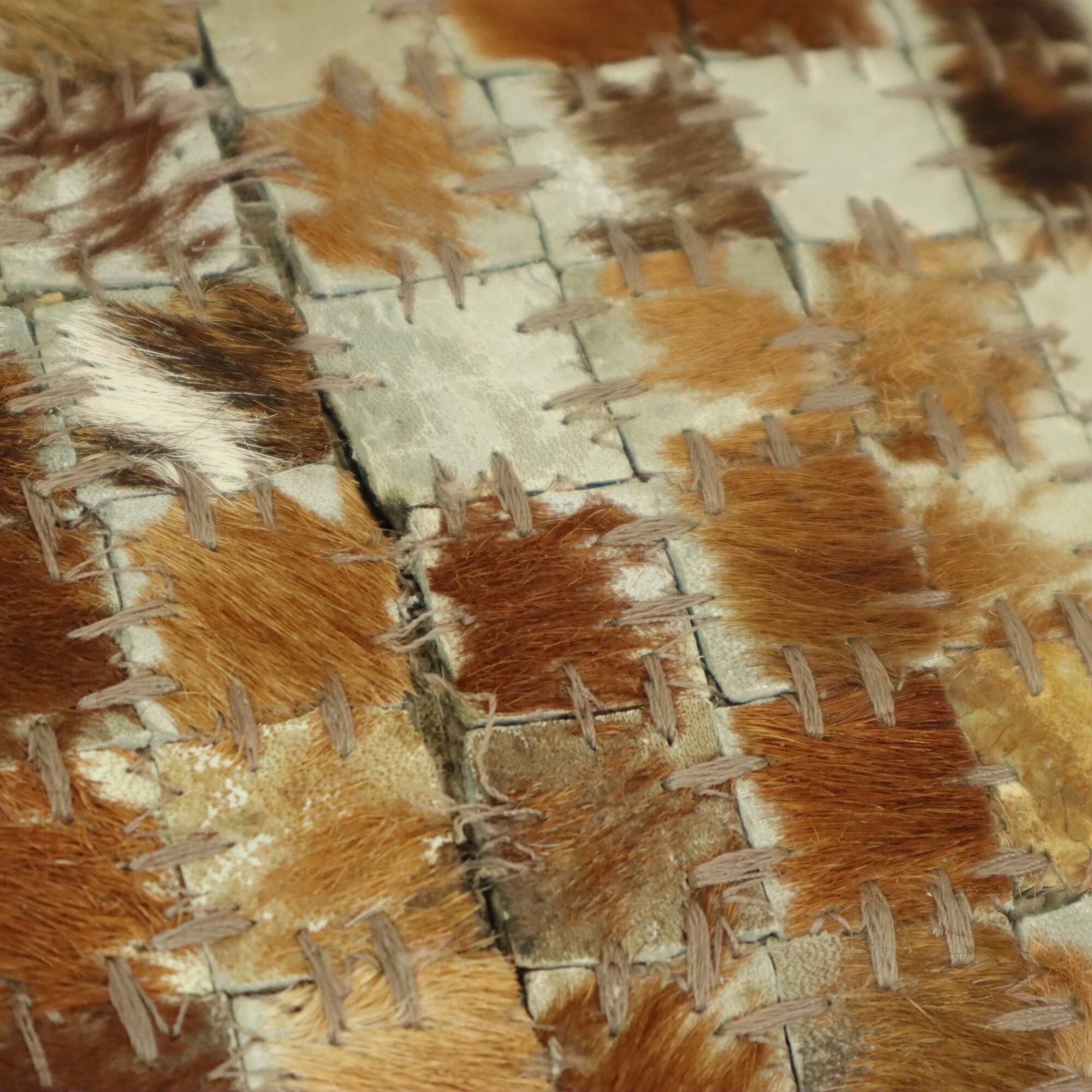 Vintage Square Pouf Goat Leather Patchwork Mosaic Pattern