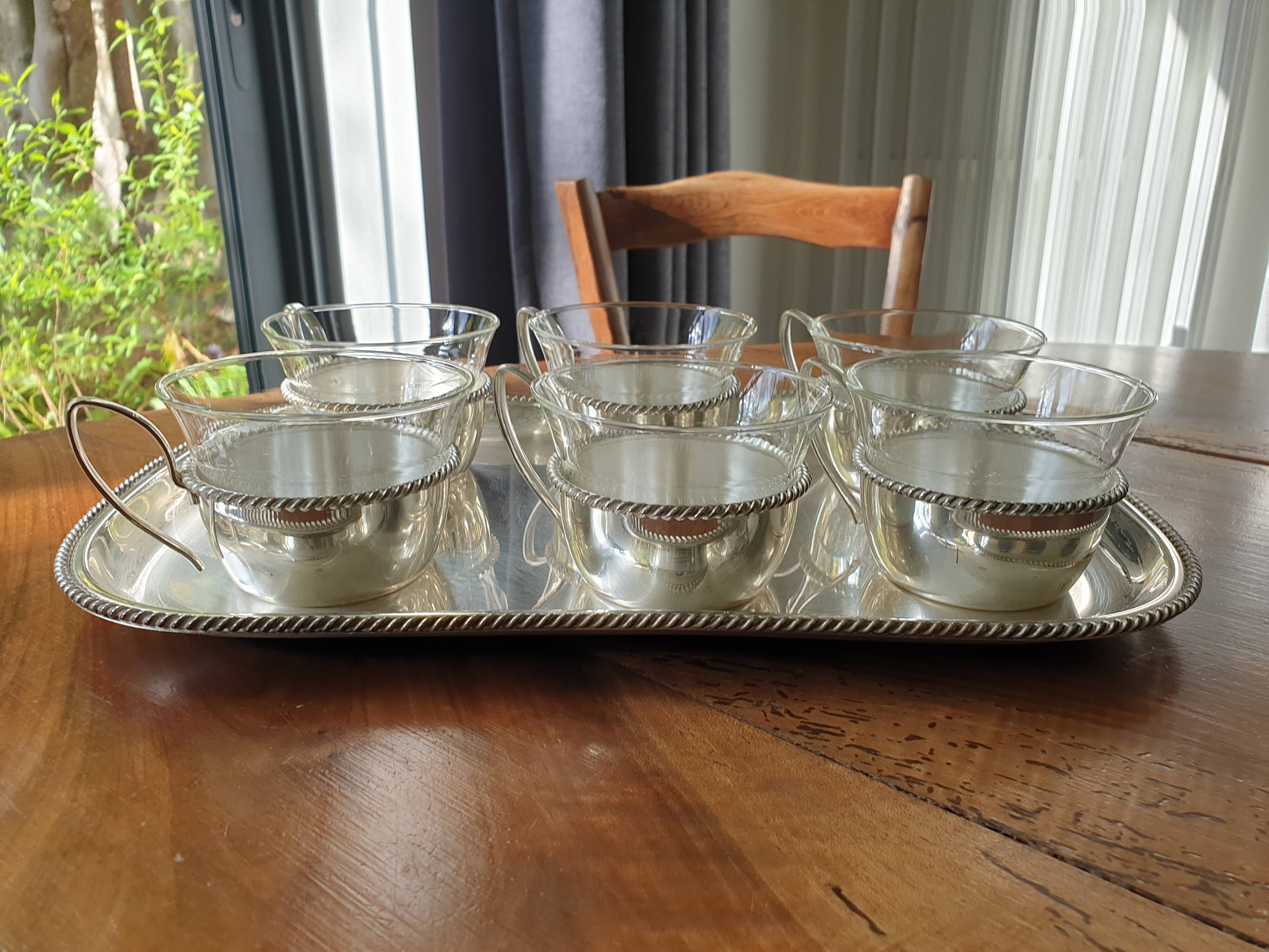 Silver coffee set and glass schott mainz 1970