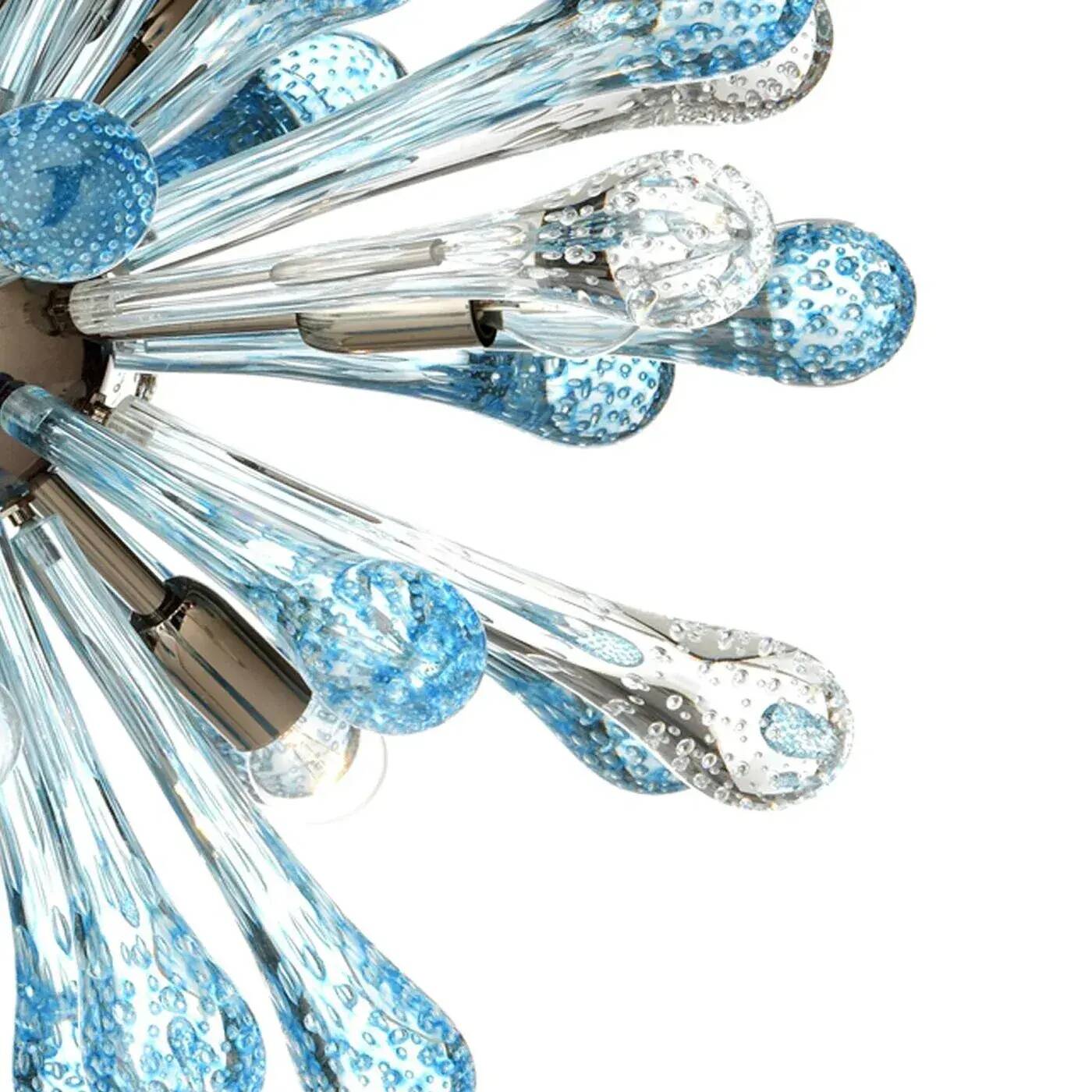 Murano Glass Sputnik Chandelier Featuring Light Blue and Clear Air Drops