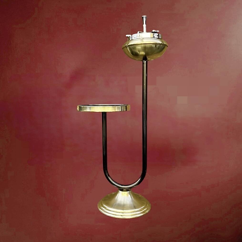 Art Deco floor ashtray in brass and metal