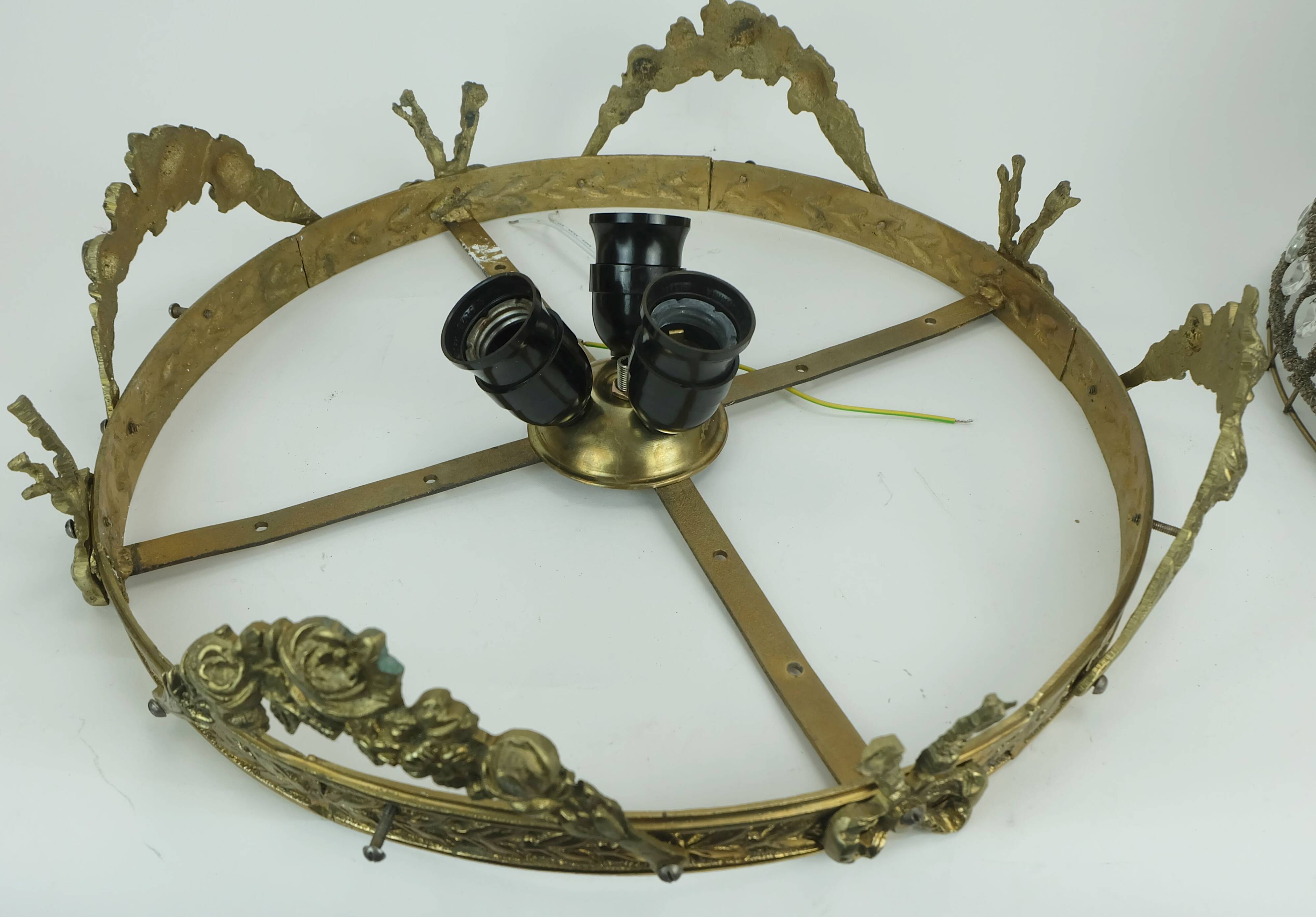 large 1960s CEILING LAMP glass crystal bronze hollywood regency style 1960s