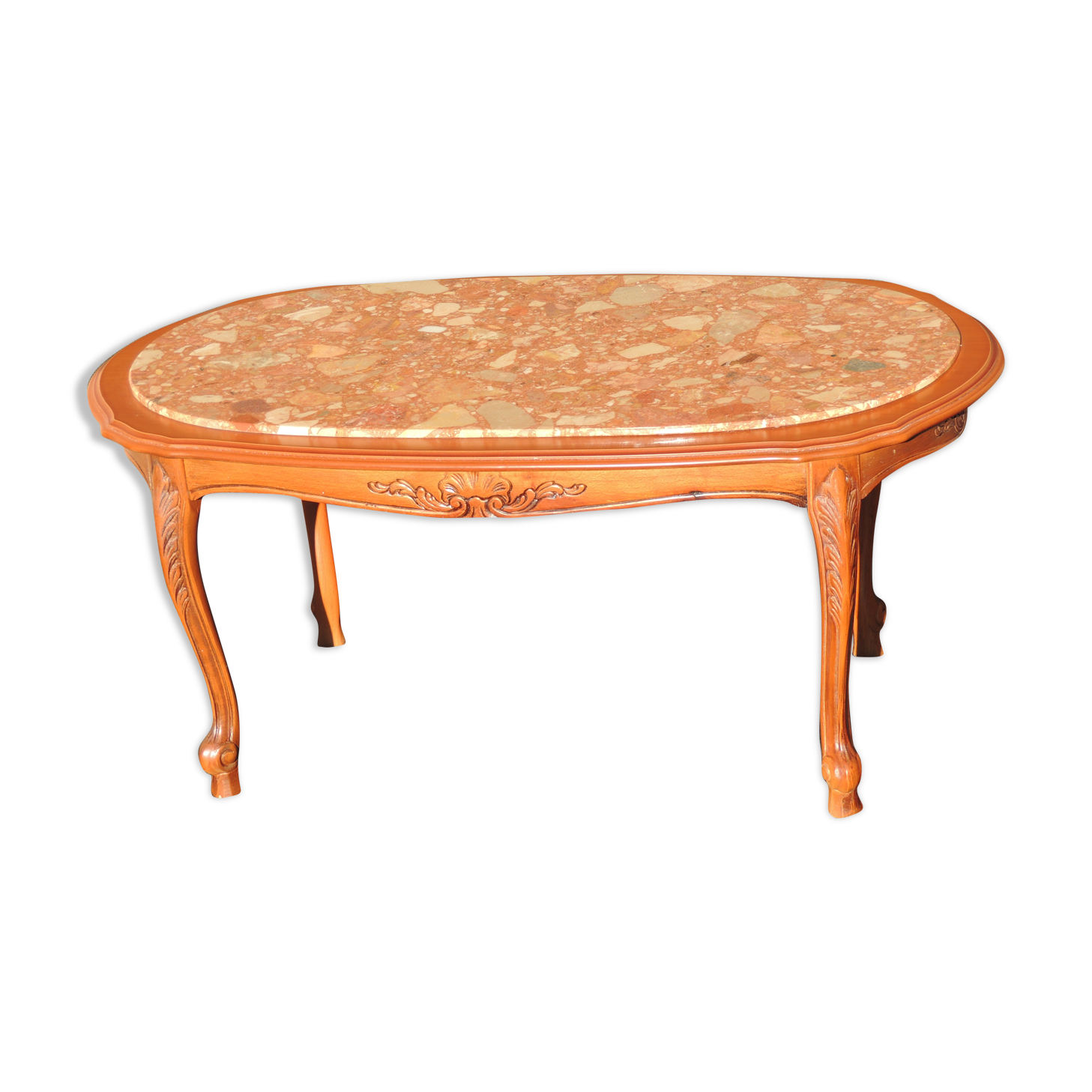 Coffee table ovalewood and marble pink salmon