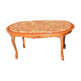 Table basse ovalebois et marbre saumon rose