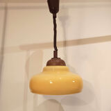 Vintage pendant light in mustard yellow glass 1960s goes up and down