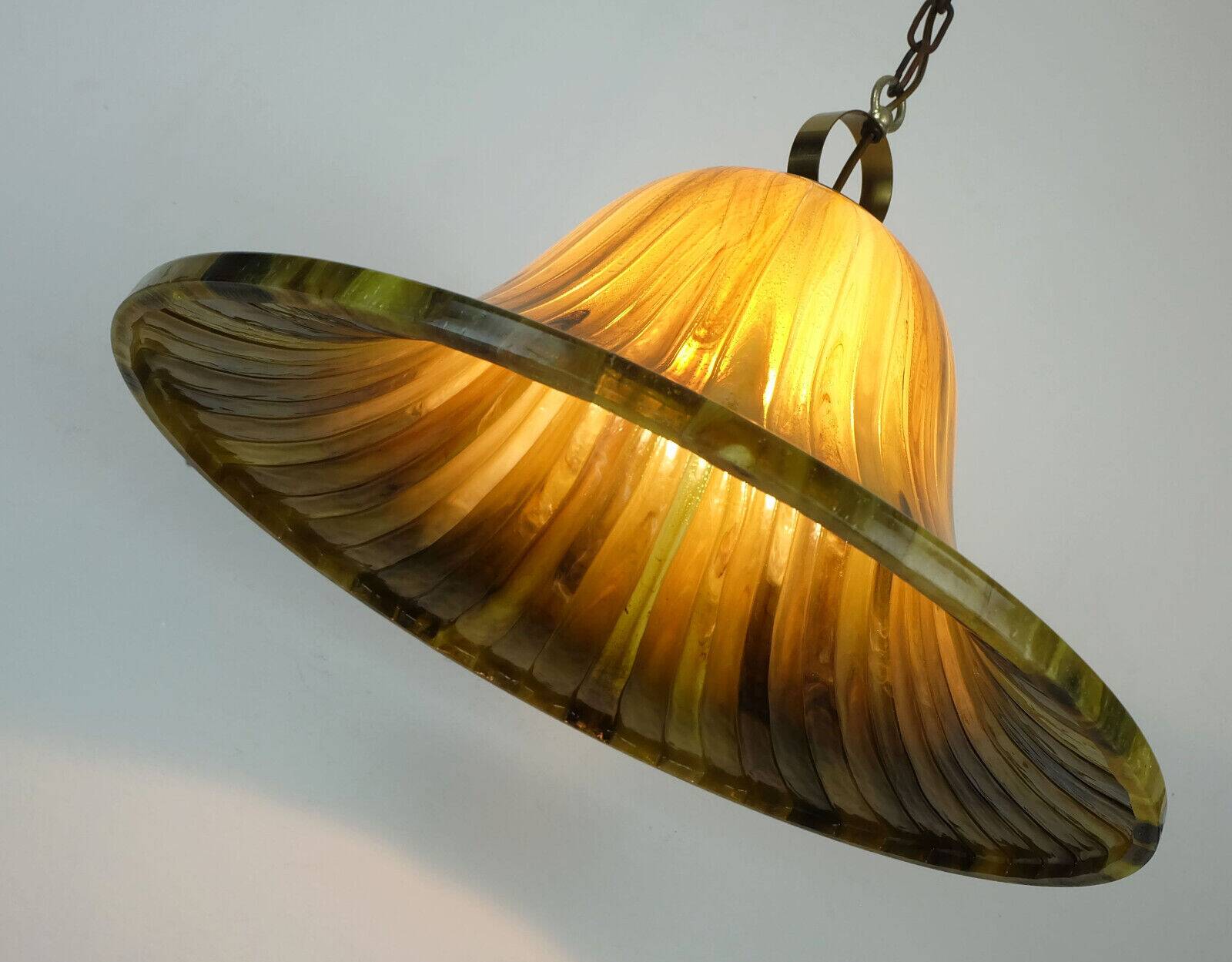 Vintage pendant lamp amber color acrylic and brass 1970s