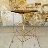 Vintage side table, 2 wooden and brass shelves, circa 1960s