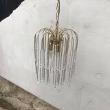 Vintage yellow chandelier in brass and Murano glass, 1970s, cascade style.