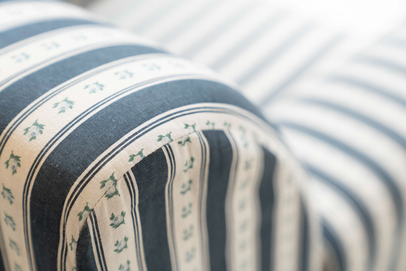 Armchair, striped fabric with flowers, 80s/90s