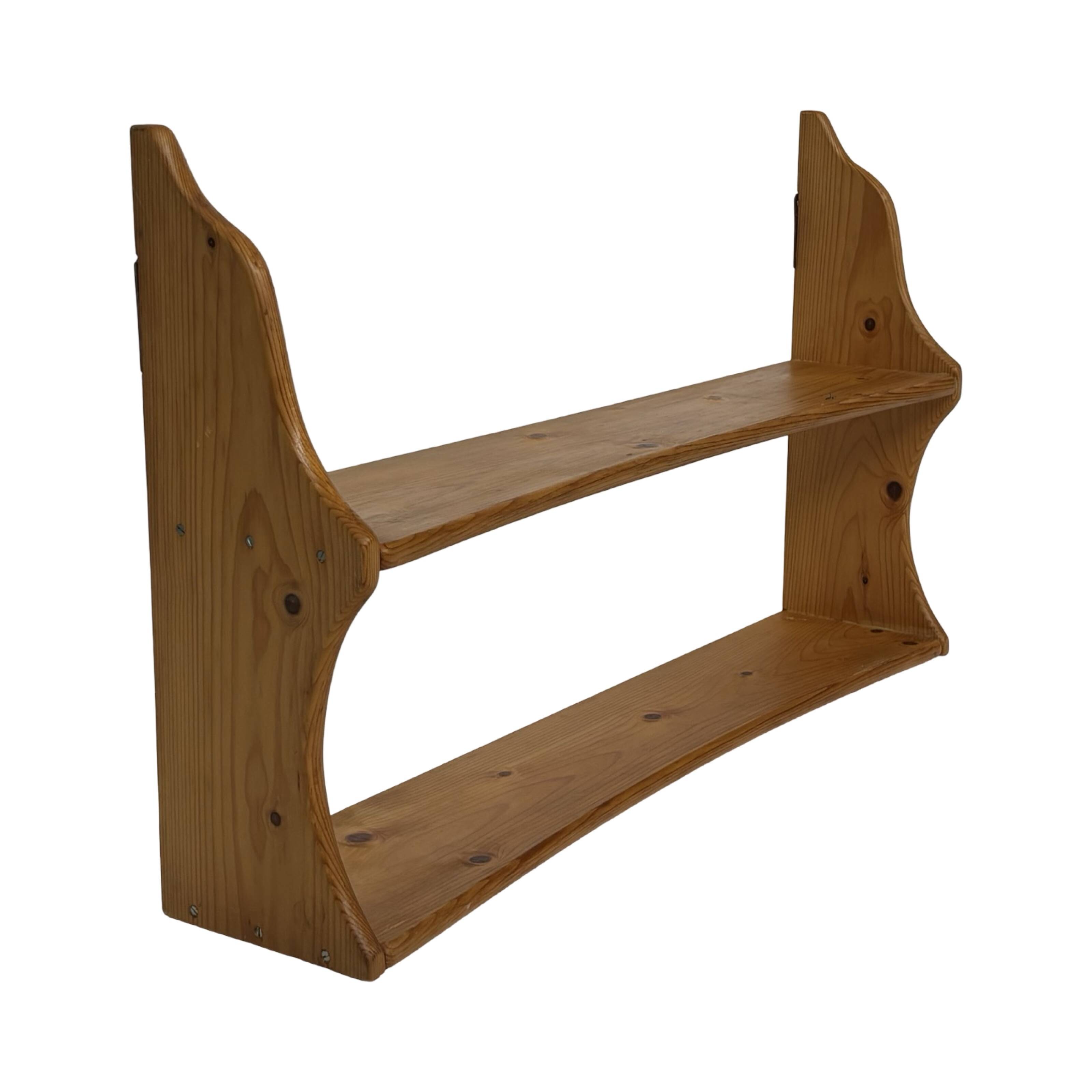 Vintage wooden wall shelve rack bookshelf in pinewood  minimalist design