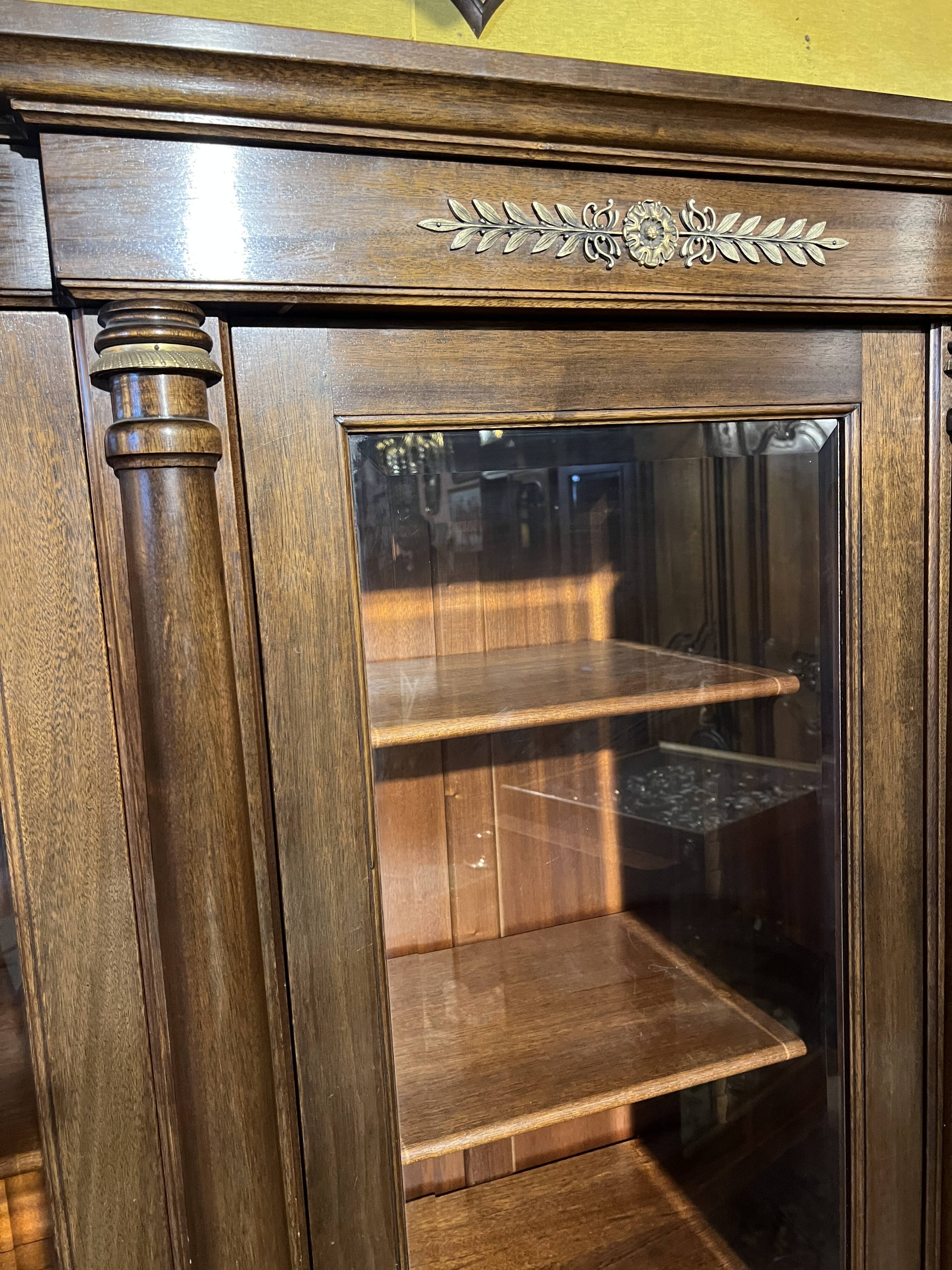 Empire Style Swan Neck Mahogany Bookcase with 4 Doors