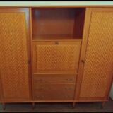 Wooden and rattan wardrobe