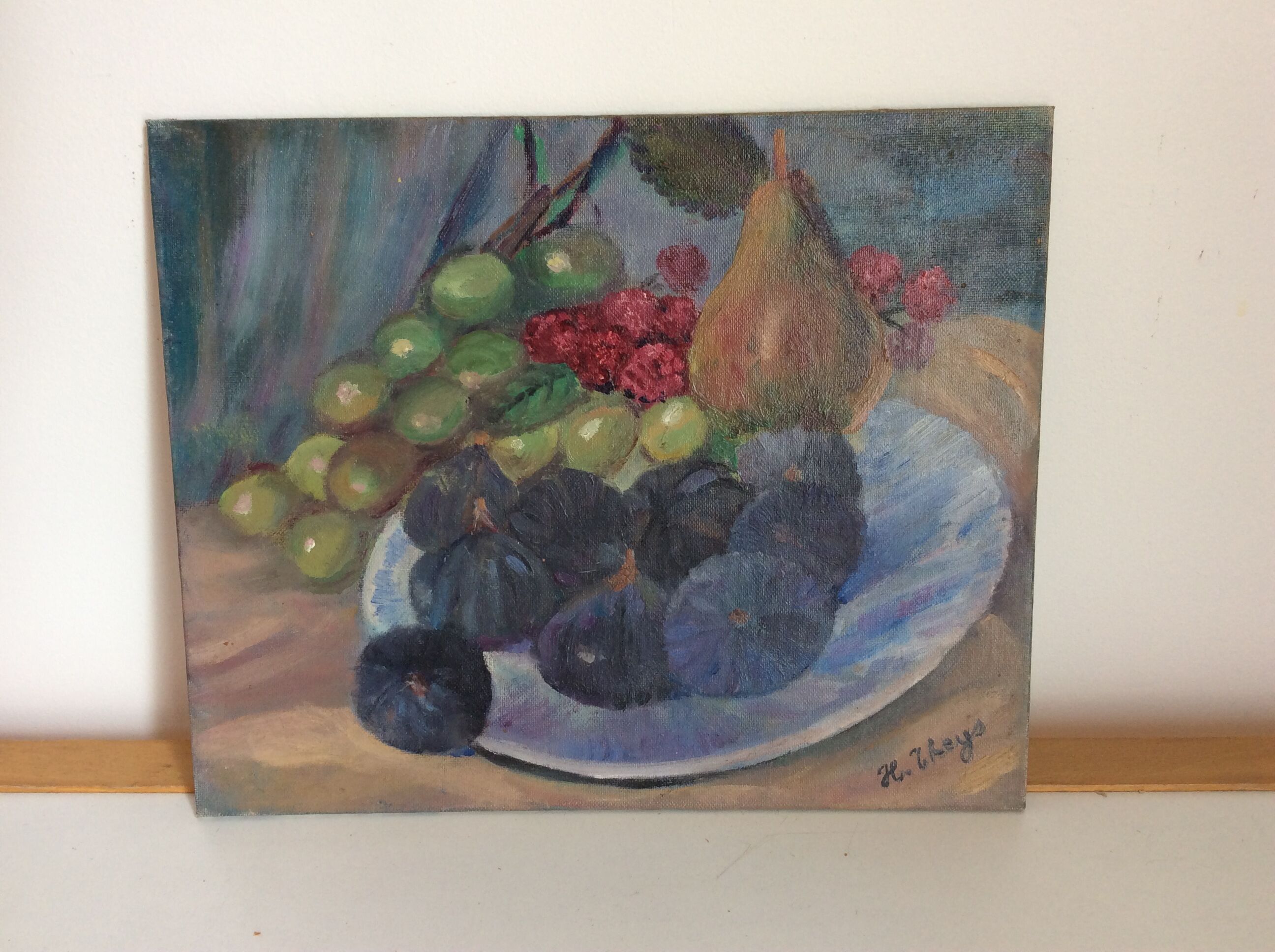 Tableau ancien, corbeille de fruits