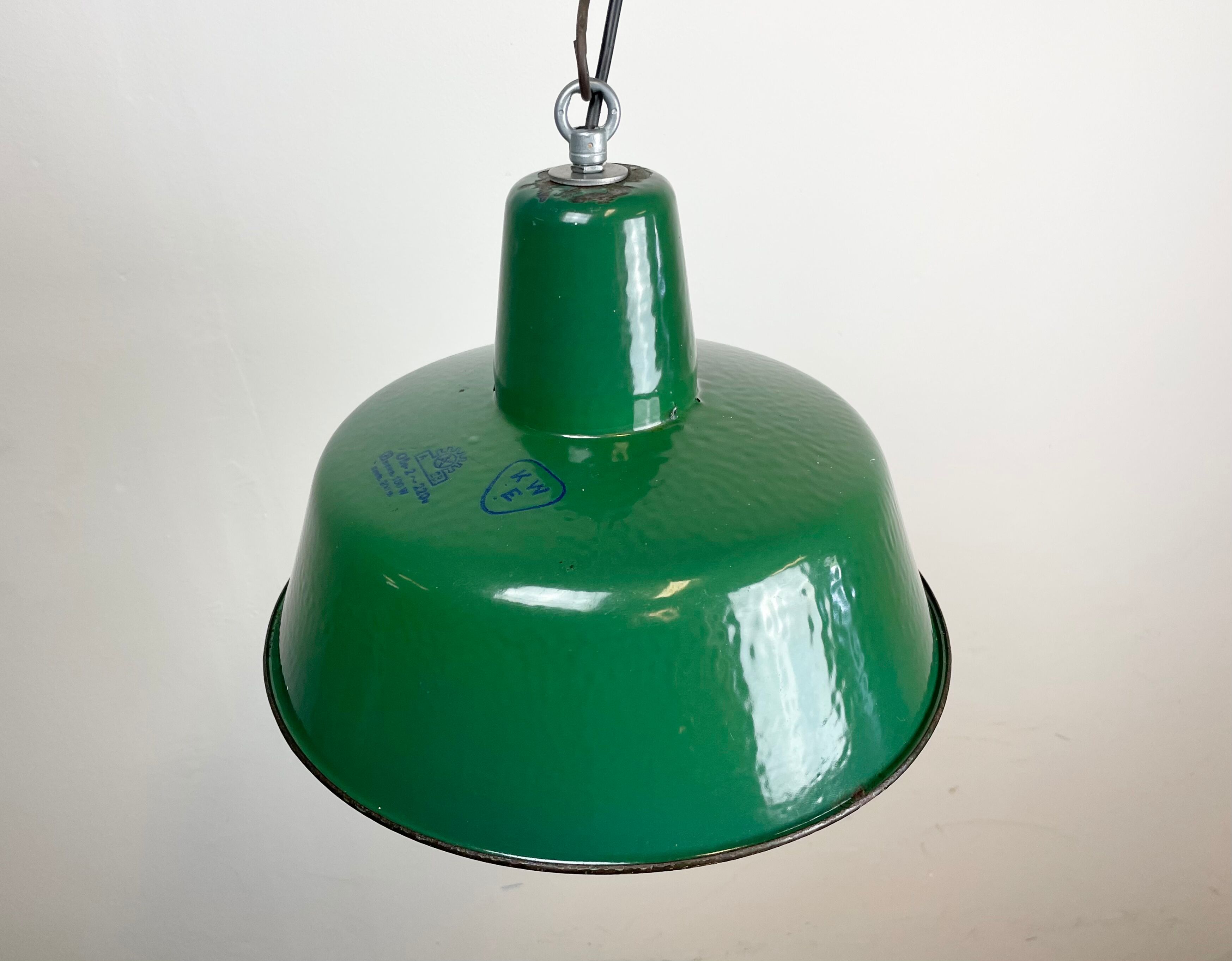 Industrial Green Enamel Pendant Lamp, 1960s