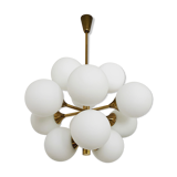 Mid-Century Modern brass and opaline glass Sputnik chandelier