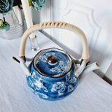 Handcrafted Japanese porcelain teapot hand painted in blue and white.