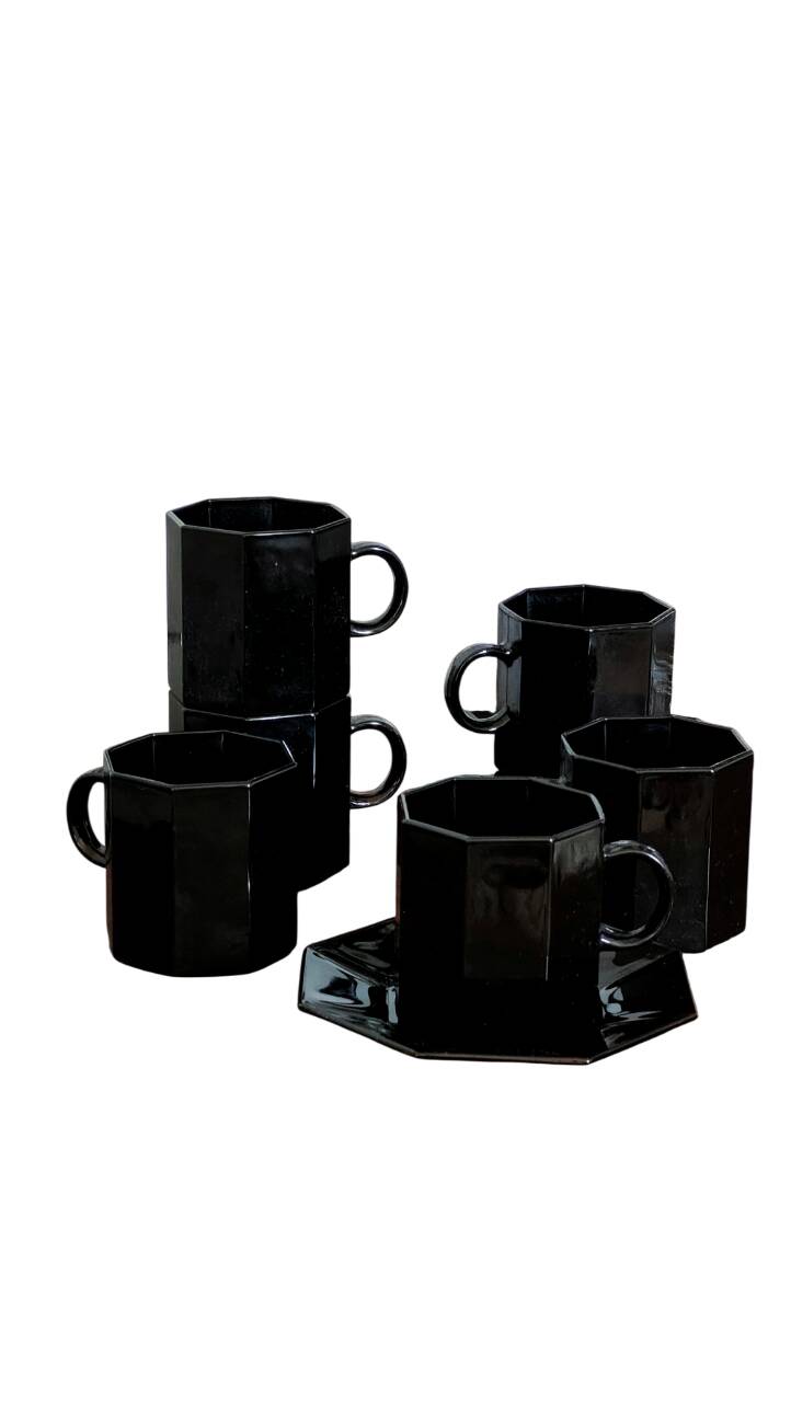 Arcoroc black octagonal coffee set
