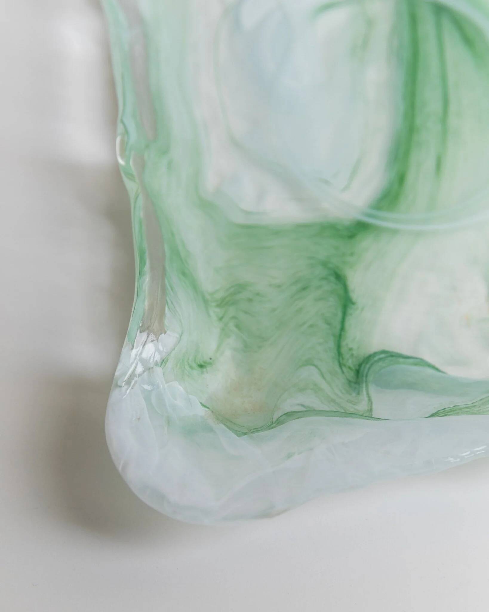 Vintage Murano Glass Tray in Green and White Swirls - Handmade Italian Glass, Mid-Century 1970s