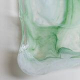 Vintage Murano Glass Tray in Green and White Swirls - Handmade Italian Glass, Mid-Century 1970s