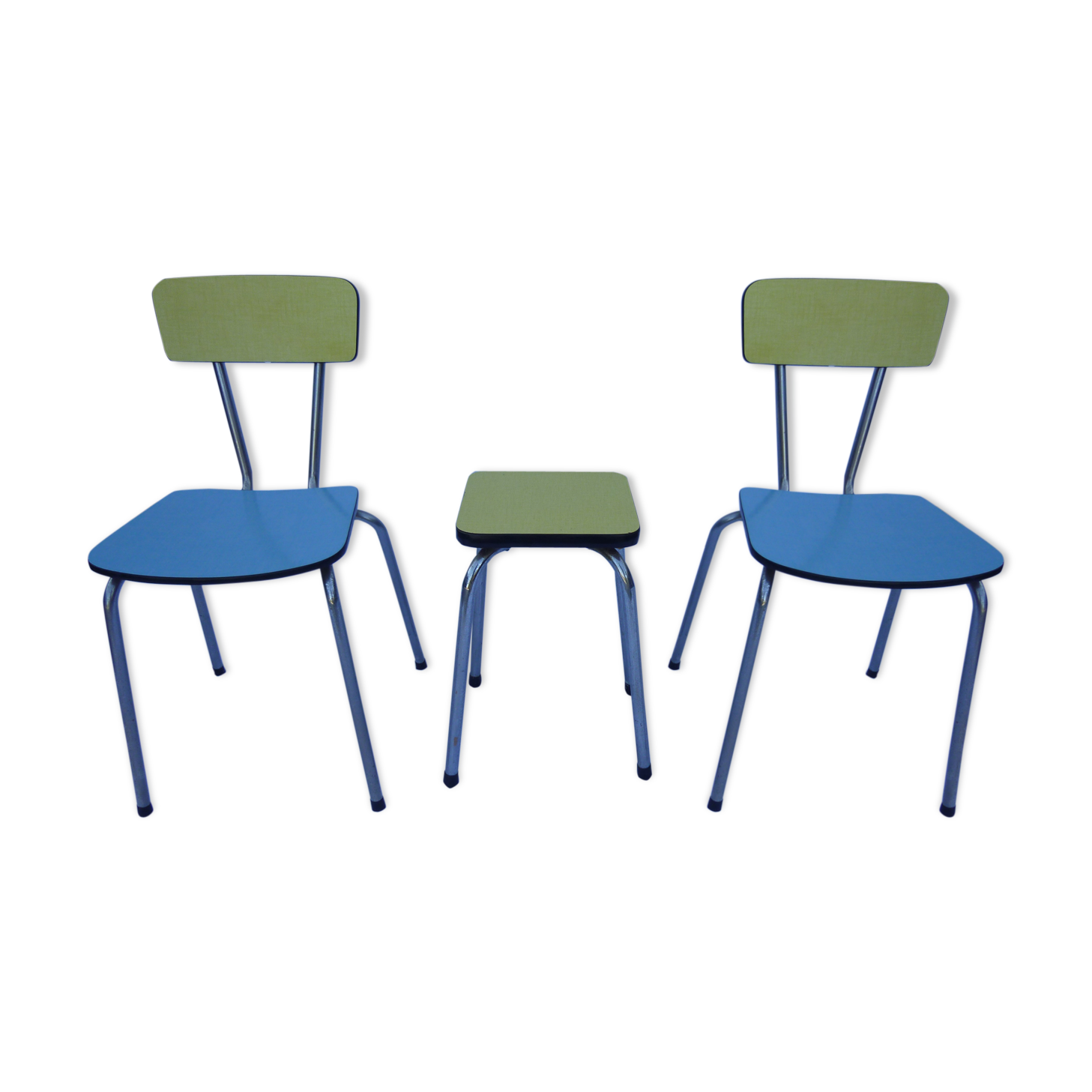 Chairs and stool in  yellow and blue formica