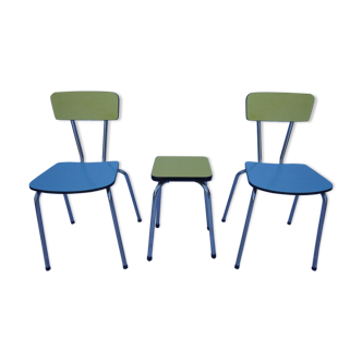 Chairs and stool in  yellow and blue formica