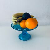 Coupe sur pied en verre bleu