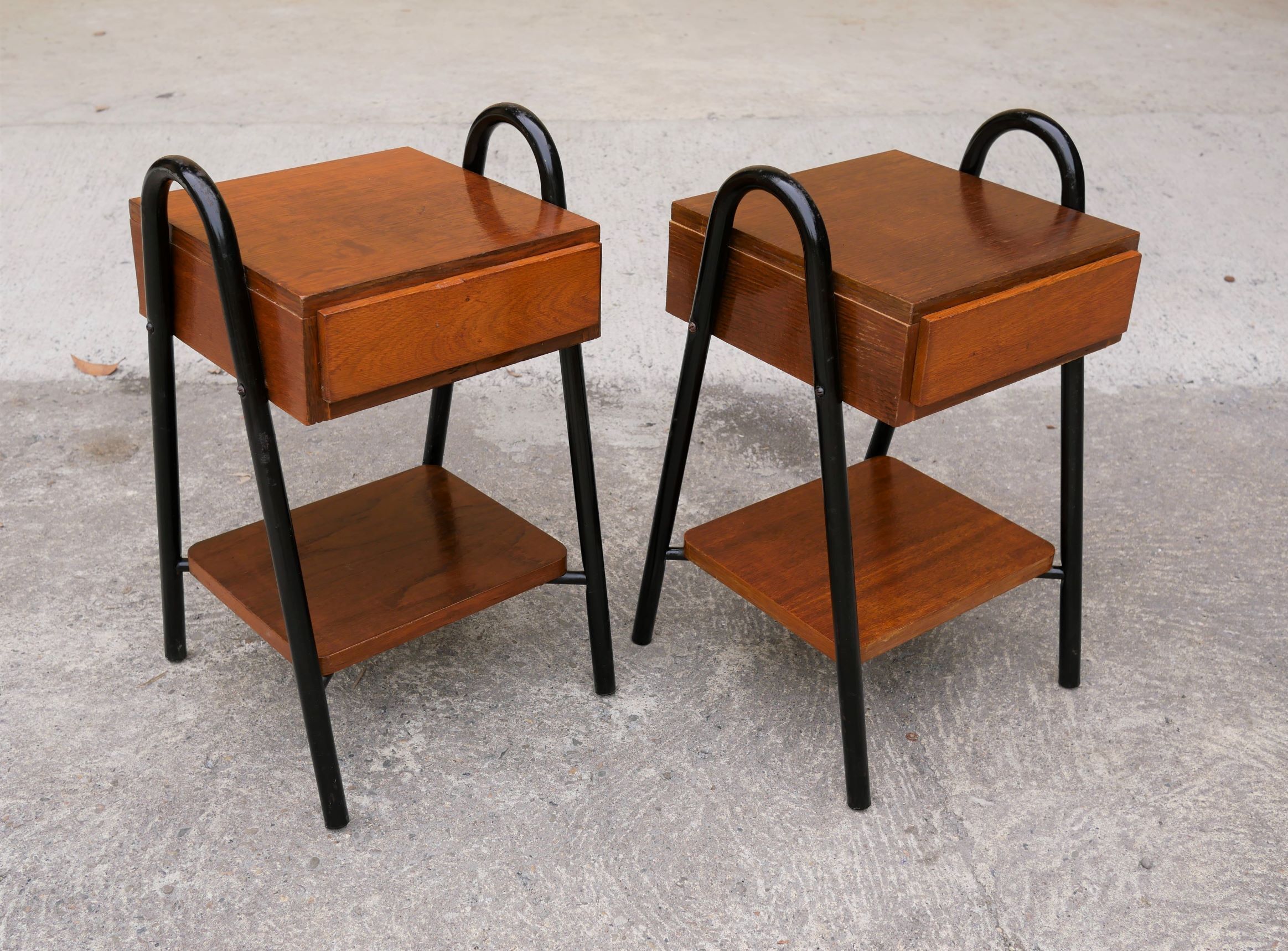 Pair of vintage bedside tables modernists wood and metal
