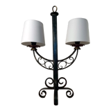 Lampe à poser, fer forgé patiné, années 50.