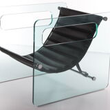 Black leather chair by Giovanni Tommaso Garattoni Italy glass and black leather