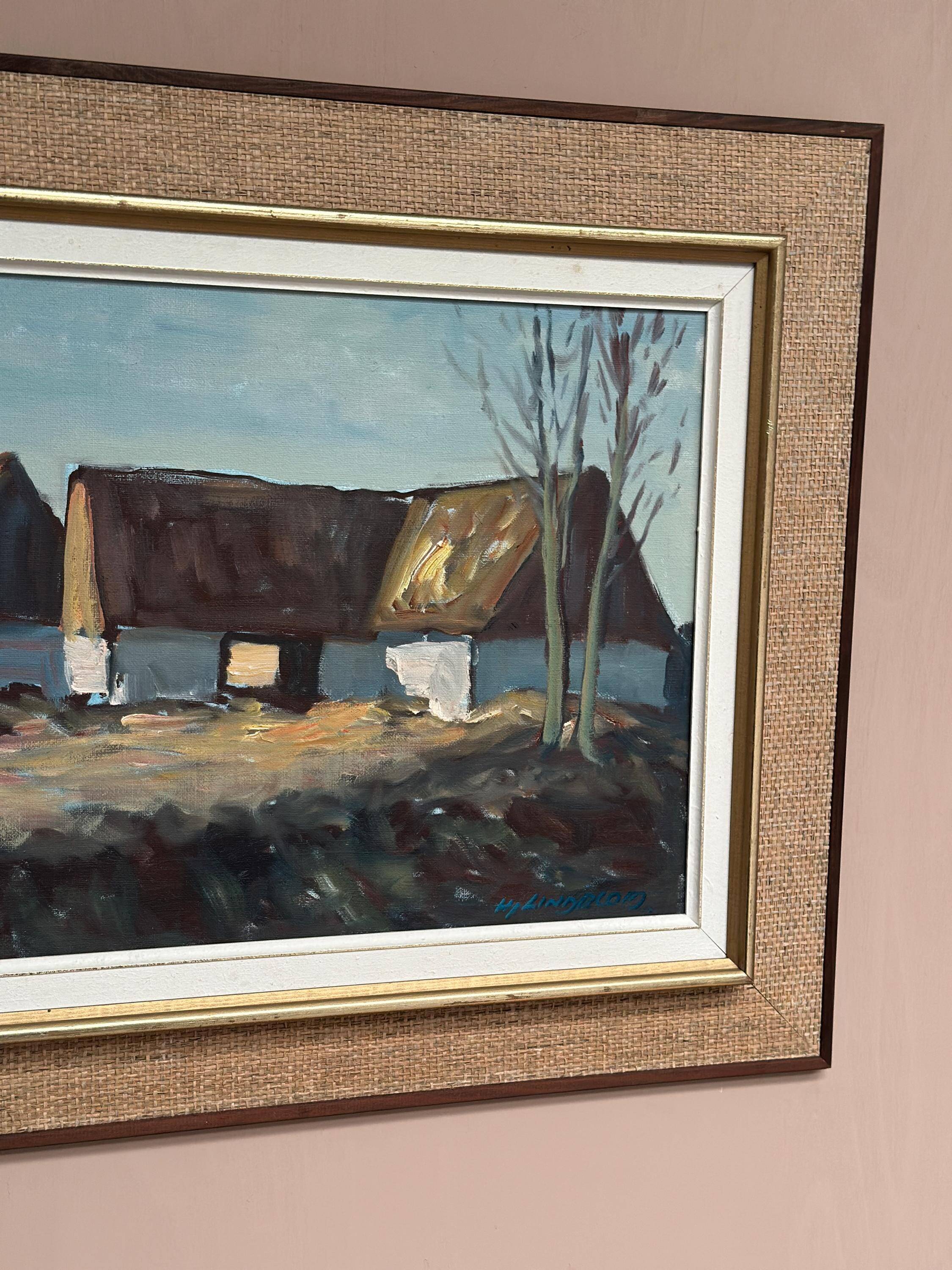 Huile sur toile suédoise d'époque mi-siècle – « Vieux Désert » par Hjalmar Lindblom – Vintage et encadrée – 52 × 74 cm (20,5" × 29,1")