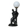 Lampe " homme au lampadaire " en céramique noire et boule opaline blanche années 70 80