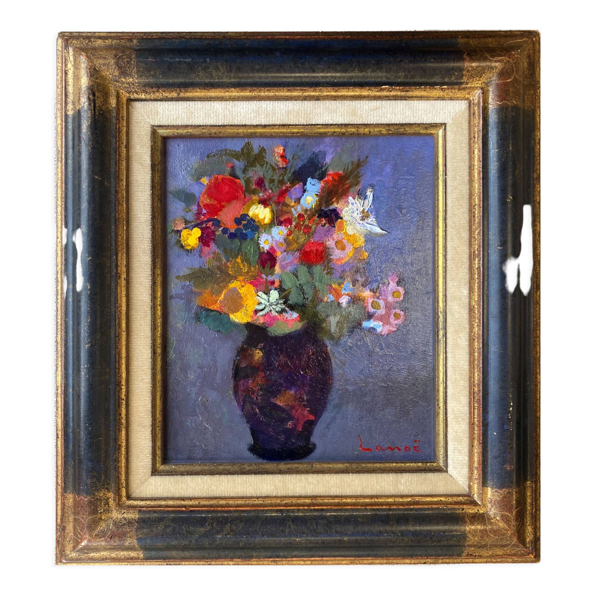 Painting "Bouquet of flowers" by Alphonse LANOE (1926-2009) HSP + frame