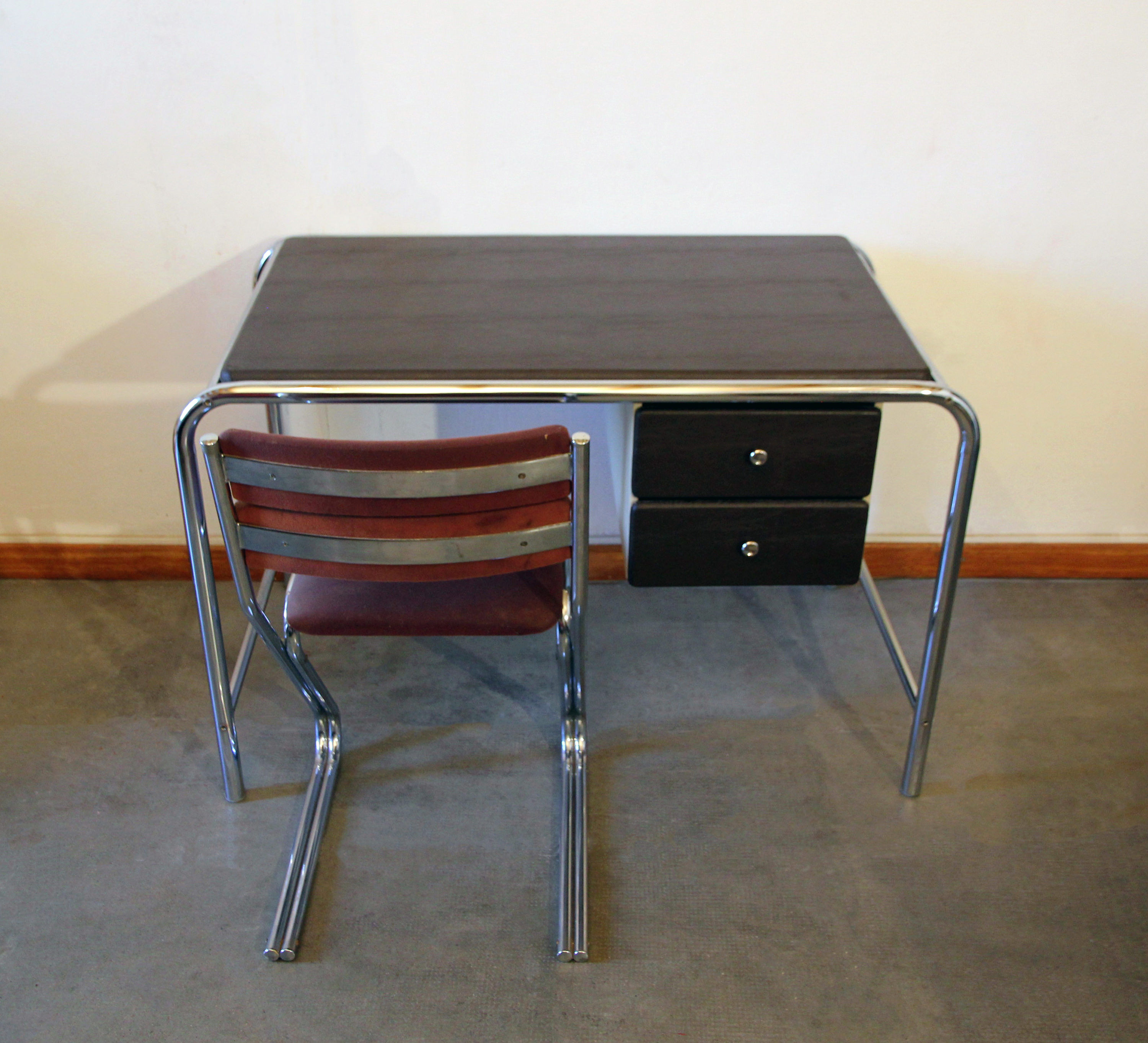 Ensemble Bureau et Chaise Inox Années 70