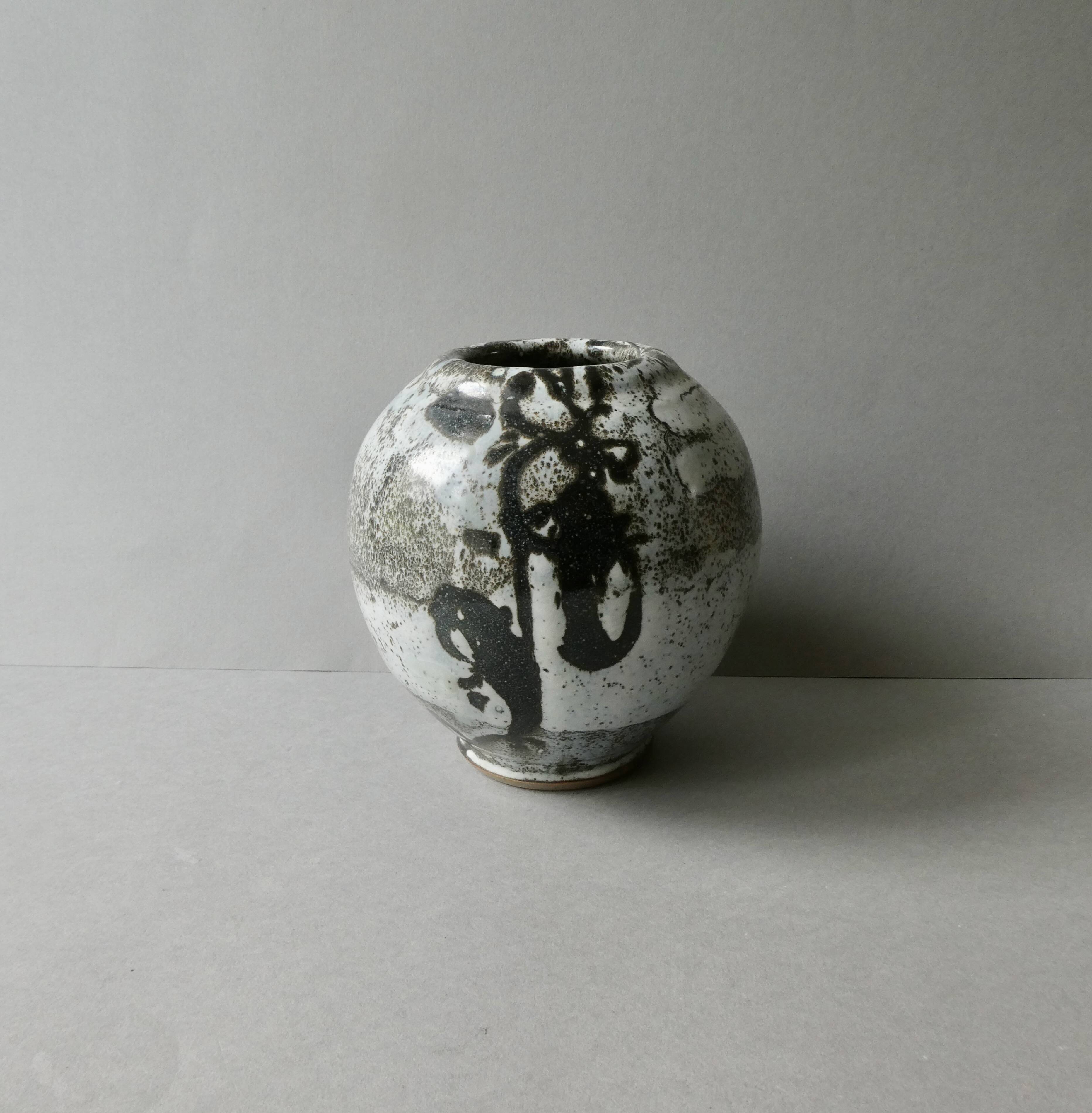 Stoneware vase with Japanese decor by Philippe Dubuc