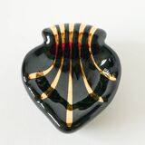 Heart / shell ceramic pocket tray, black and gold, signed, 1950