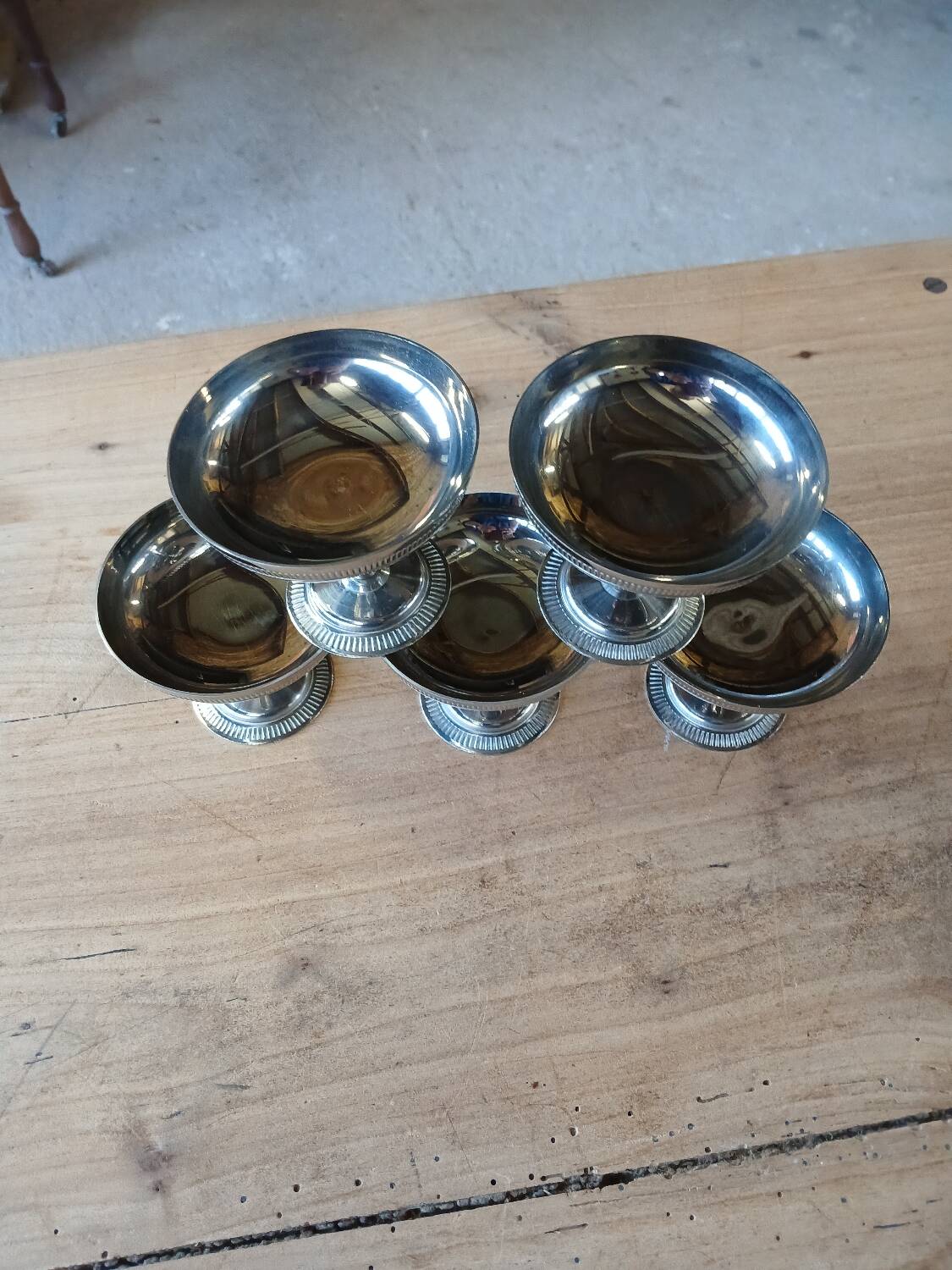 5 antique stainless steel ice cream cups