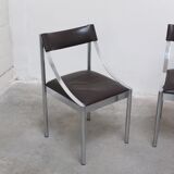 Set of 4 Italian chrome & leather dining chairs, 1970s