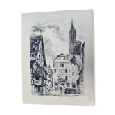 Strasbourg, dessin original au lavis d’encre de Chine par Jean Villette (1913-2005)