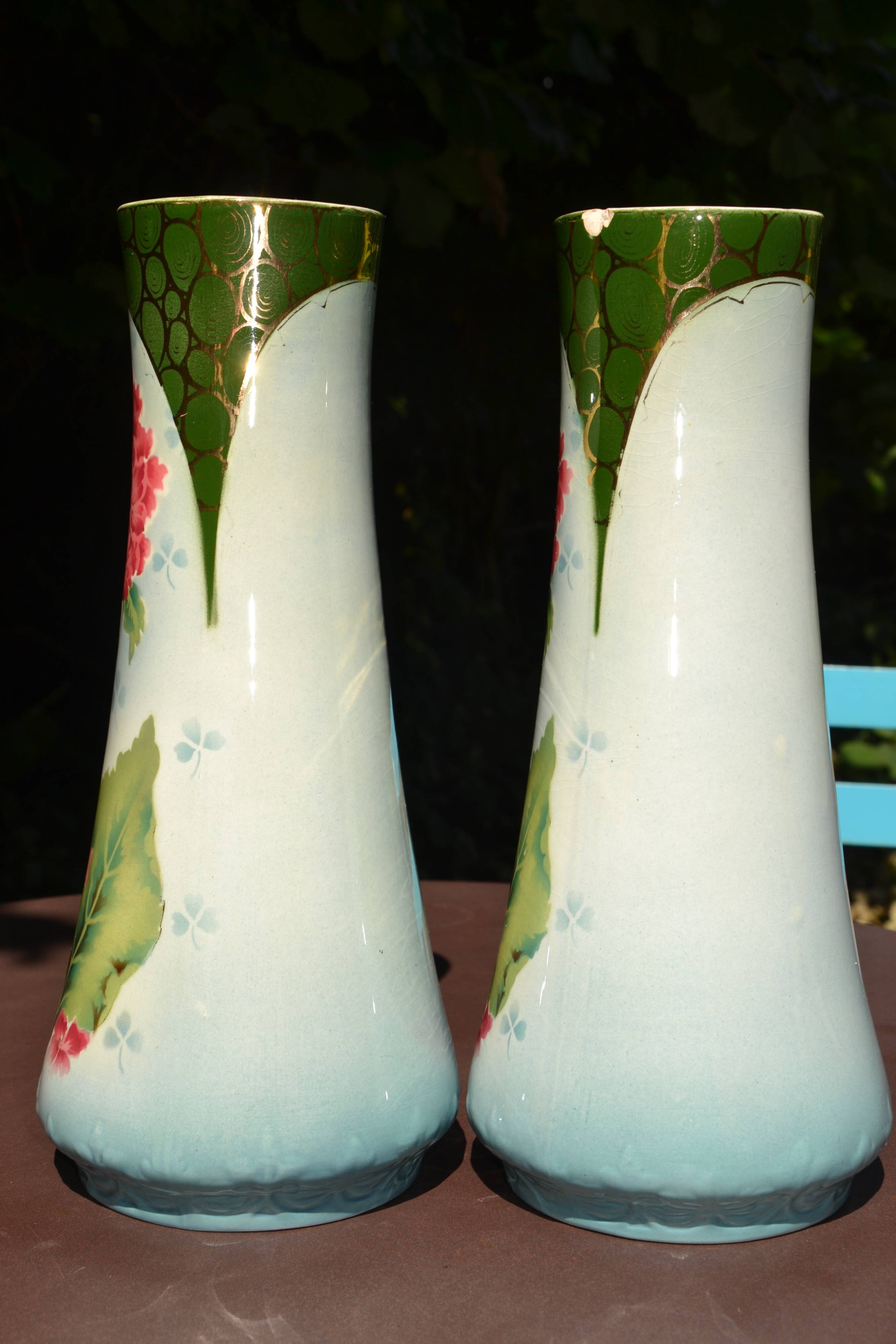 2 flowered vases St Amand early 20th century