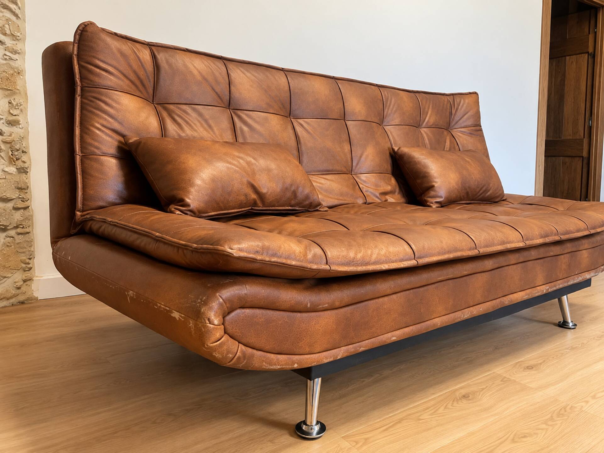 Brown cognac tufted convertible sofa – vintage spirit