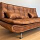 Brown cognac tufted convertible sofa – vintage spirit