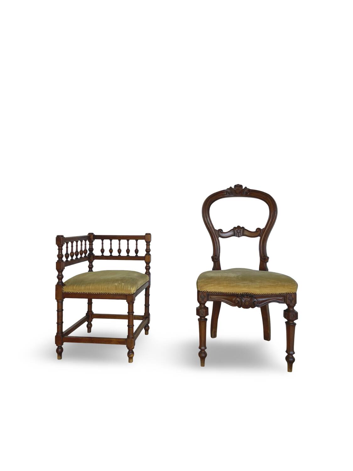 2 chaises et 1 chaise de coin italiennes, années 1950